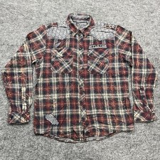 Affliction Shirt Mens Extra Large Red Plaid Black Premium Grunge Metal Rock
