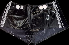 NWT NEW Forplay Womens Shiny Black Vinyl Bunny Shorts With Tail Size L/XL AX