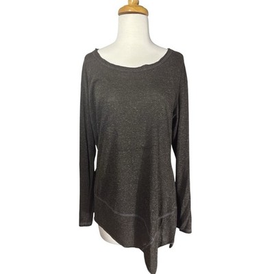 Bobeau Dark Heather Gray Draped Asymmetric Long Sleeve Stretch Tee Top Sz L