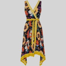 Maeve Anthropologie Botanical Floral Faux Wrap Handkerchief Midi Dress 6 Small