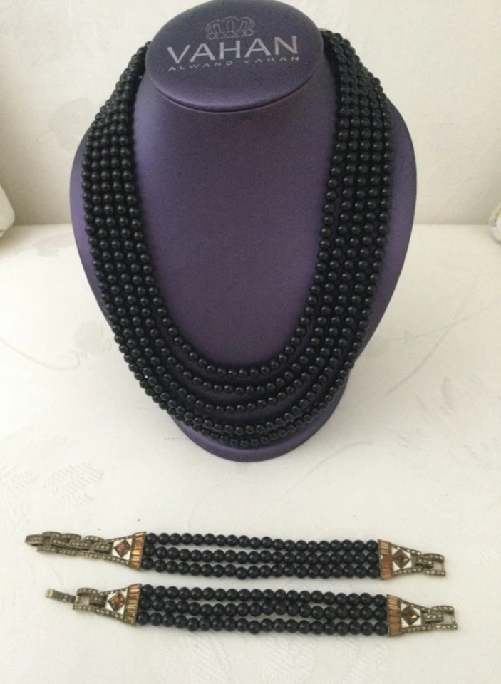 Heidi Daus CONVERTIBLE Multi-Strand Black stone Beaded Necklace/Bracelet DsVa - Image 2 of 4