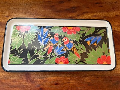 Zeller Keramik Platte Servierplatte Dekor Vögel & Blüten 6001 Art Deco 50/60er