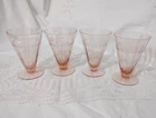Set of 4 Pink Depression Glass Etched Floral Panel Tumblers / Sundae Glasses