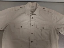 L.L. Bean Men's Tan Cotton Short Sleeve Shirt-With Shoulder Details-Large Reg