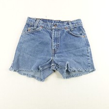 Vintage Levis Shorts Girls 14 Blue Denim Jean Cut Off Floral Orange Tab 80s Kids