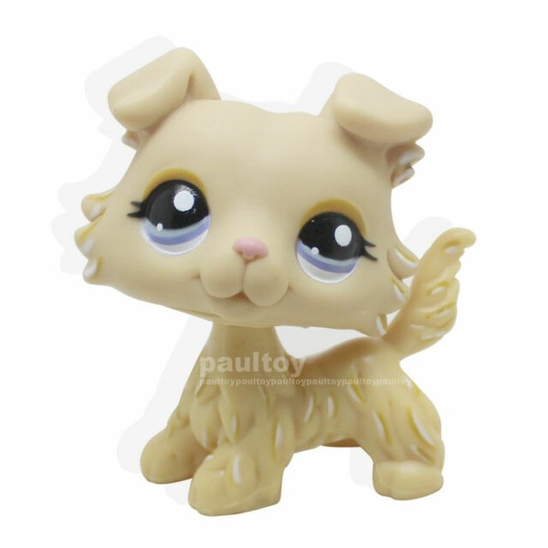 Littlest Pet Shop RARE Yellow Collie Dog Puppy Blue Eyes LPS Toy 1194