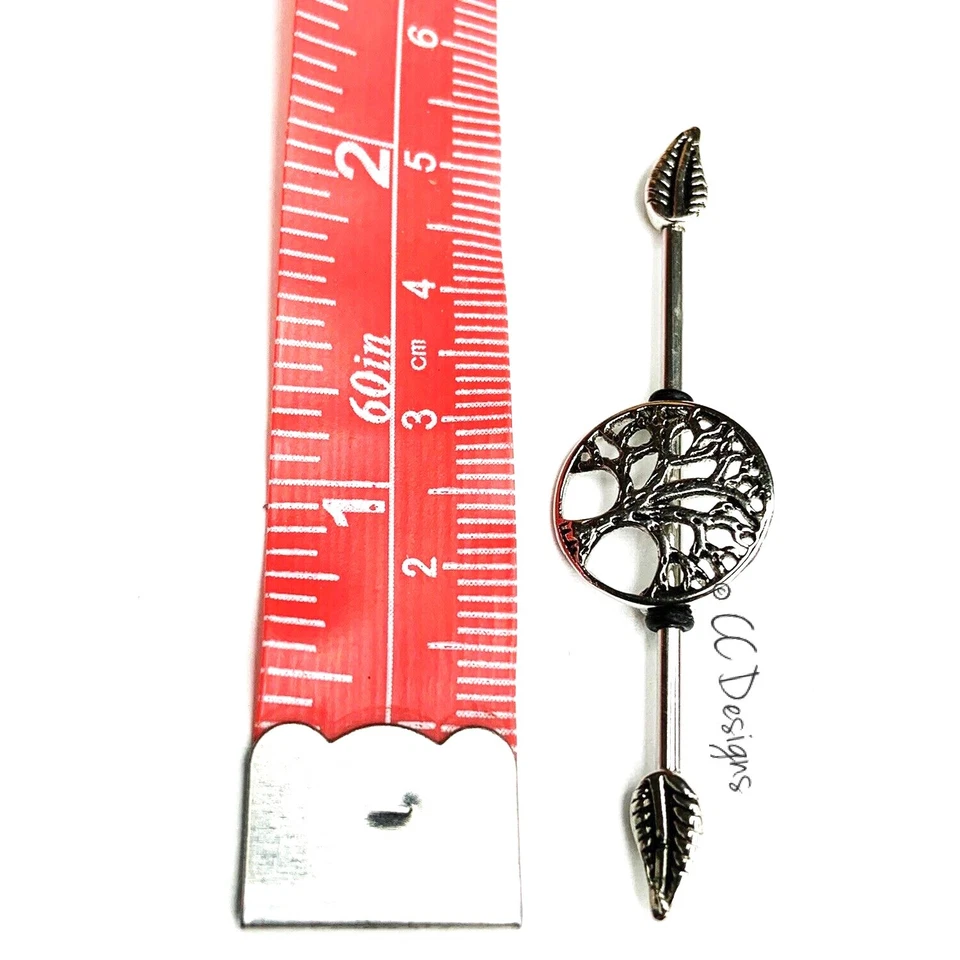 14g arrow feather tree of life charm industrial barbell H68 - Image 2 of 2