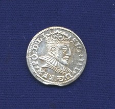 POLAND (RIGA) SIGISMUND III 1590  3 GROSCHEN (GROSSUS)(TROJAK) SILVER COIN, AU+