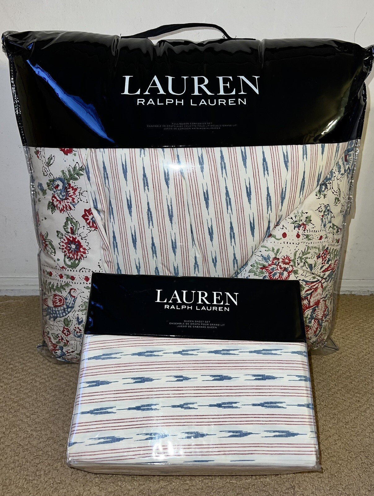 Ralph Lauren Lucie Floral Stripe Queen Comforter Shams + Sheet Set 7 PC