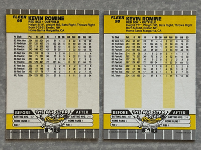 2) 1989 Fleer KEVIN ROMINE Red Sox 