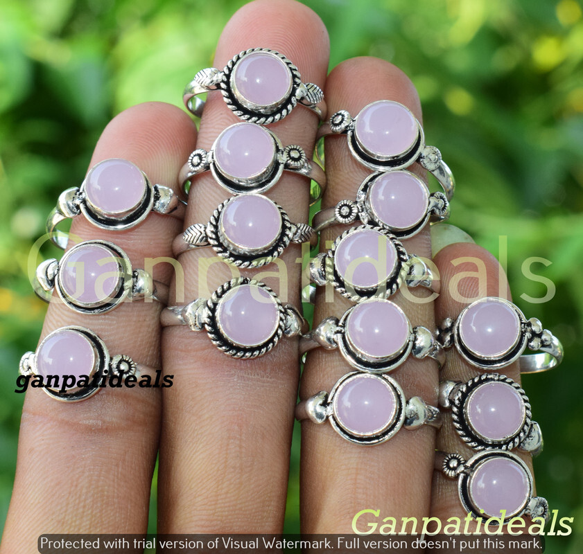 Rose Quartz Gemstone Ethnic Handmade 5pcs Fashion Rings Lot RLL