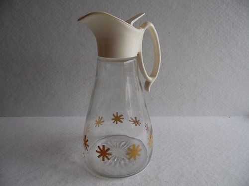Vtg. Harvest Gold Star Atomic Log Cabin Syrup Pitcher Dispenser Bottle - Picture 5 of 5