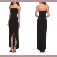 NWT $248 La Femme [ 4 ] Strapless Ruched Soft Jersey Gown in Black #G1006