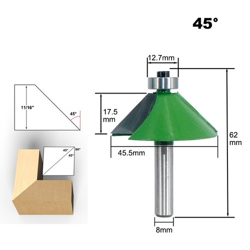 8mm Shank 11.25-45° Chamfer & Bevel Edging Router Bit Woodworking Cutter Tool - Picture 10 of 11