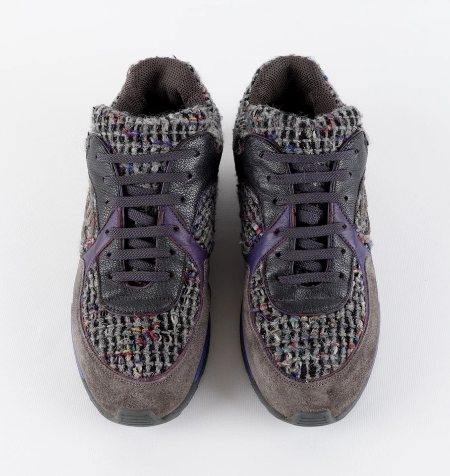 Tenis Chanel Talla 38 CC Logo Multicolor Tweed Gris Gamuza Cuero Púrpura Foto 4 de 4