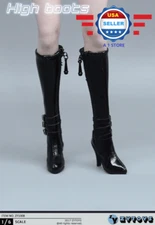 ZY toys 1/6 scale BLACK High Heel Boots w/ zipper for 12" Female figure HOLLOW