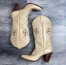 Vintage cream brown Dan Post heeled cowboy cowgirl boots - 7 N