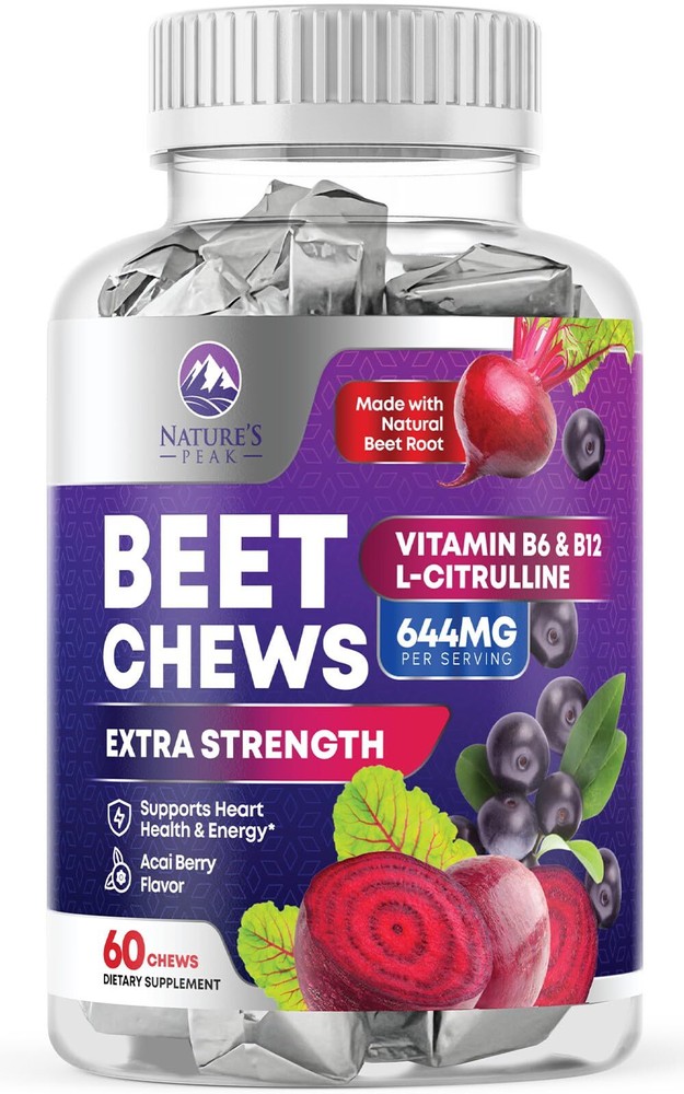 Beet Chews - Soft Beet Root Chewables with Grape Seed Extract Supports Heart
