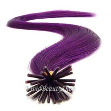 100 Purple Pre Bonded I Stick Glue Tip Bead Links Remy Human Hair Extensions 22"