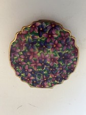Stratton Purple Flowers Enamel Gold Tone Powder Compact