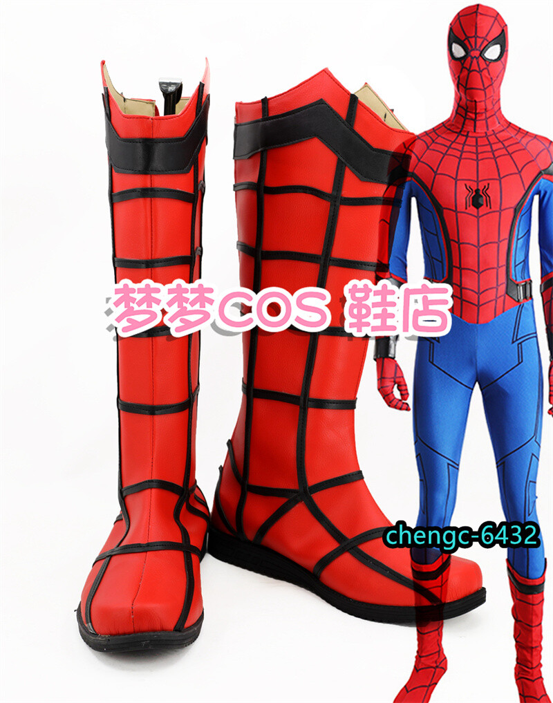 Spider-Man Cosplay Shoes Red Long Boots Custom Men's Leather Boot Customized