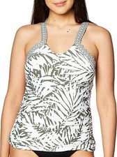 Anne Cole ESF10404 Soft Band Keyhole Tankini Green Combo//White Size Large