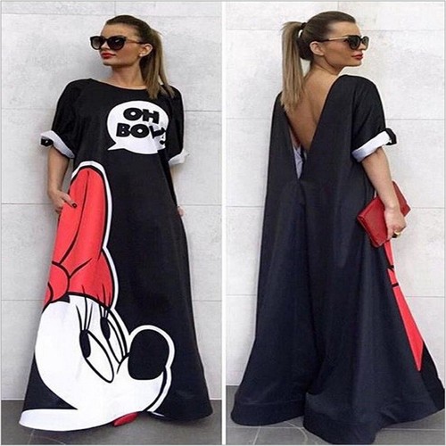Women Long Maxi Dress Minnie Mouse Long 