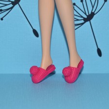 Barbie Closed Toe Hot Pink Bedroom Nighttime Slippers Shoes w/ Pom Poms Accents