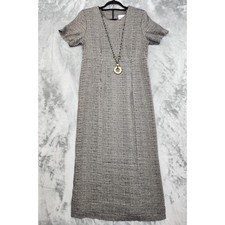 Vintage Just In Thyme Dress Womens 8 Blue Beige Striped MaxiWood Bead Necklace