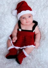 Kid Christmas Knitted Photo Prop Set for 0-6 Months, Santa Hat Dress Booties