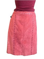Vintage Red Suede Skirt with Cool Detail Leather Stitching Size 8 August Silk