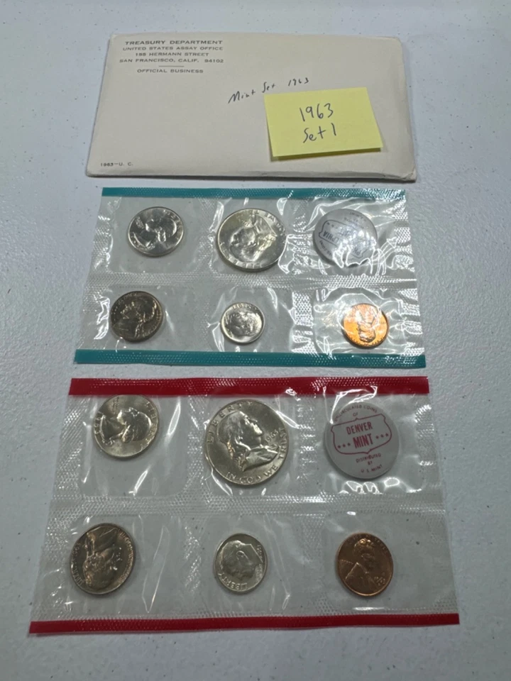 (1) 1963  US MINT SILVER P & D Set,  in all OGP,   w/ 90%  SILVER COINS,   SET 1 - Image 3 of 4