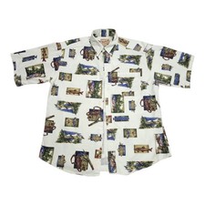 Vintage Woolrich Fly Fishing Shirt Mens Large Made in USA AOP Trout Button Up