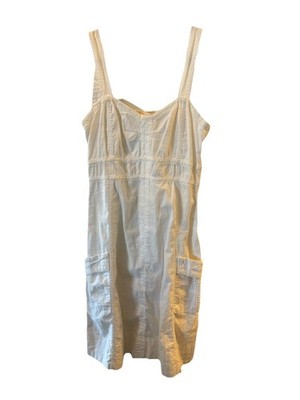 Fransa White Linen Cotton Blend Smocked Jumper Dress Size 38