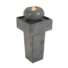 25.59"H Concrete Column Fountain–LED-Lit Modern Outdoor Oasis,Durable Feature