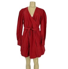 NEW ASOS Denim Size 8 Women Wrap Mini Dress Long Sleeve Red Cotton 15-130