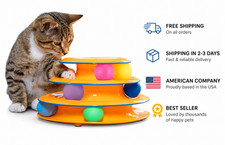 Tower of Tracks Cat Toy 3 Level Interactive Ball Track Cat Toy 6 Balls Indoor...