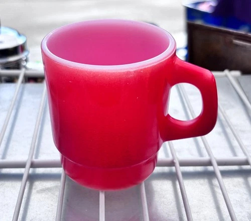 Vintage Anchor Hocking FIRE KING RED Stackable Coffee Cup Mug D Handle USA Made