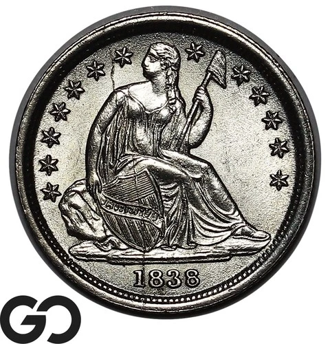 1838 Seated Liberty Dime, Awesome Complete Obv Die Crack, Gem BU++ RARE Key Date