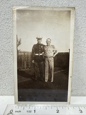 Vintage Snapshot Photo US Marine Soldier in Uniform Father Son WWII
