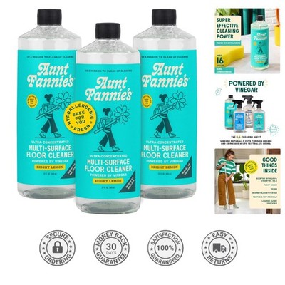 Powerful Vinegar Floor Cleaner with Lemon Scent - Safe for All Floors, 32 oz x 3