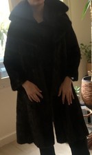 Manteau Fourrure De Vison Années 60 - Taille 38/40 - 100 cm - Noir Reflets Fauve