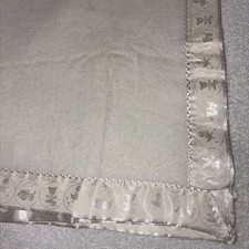 Vintage Beacon Baby Blanket 35x50 Ducks Lambs Bears on Satin Trim Cream