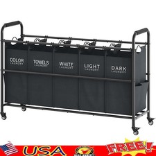 5 Bag Rolling Laundry Sorter W/ Removable Bags Wheels Durable Metal Design New