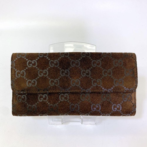 GUCCI 2001 Long Wallet GG Pattern Suede Brown - Picture 3 of 9