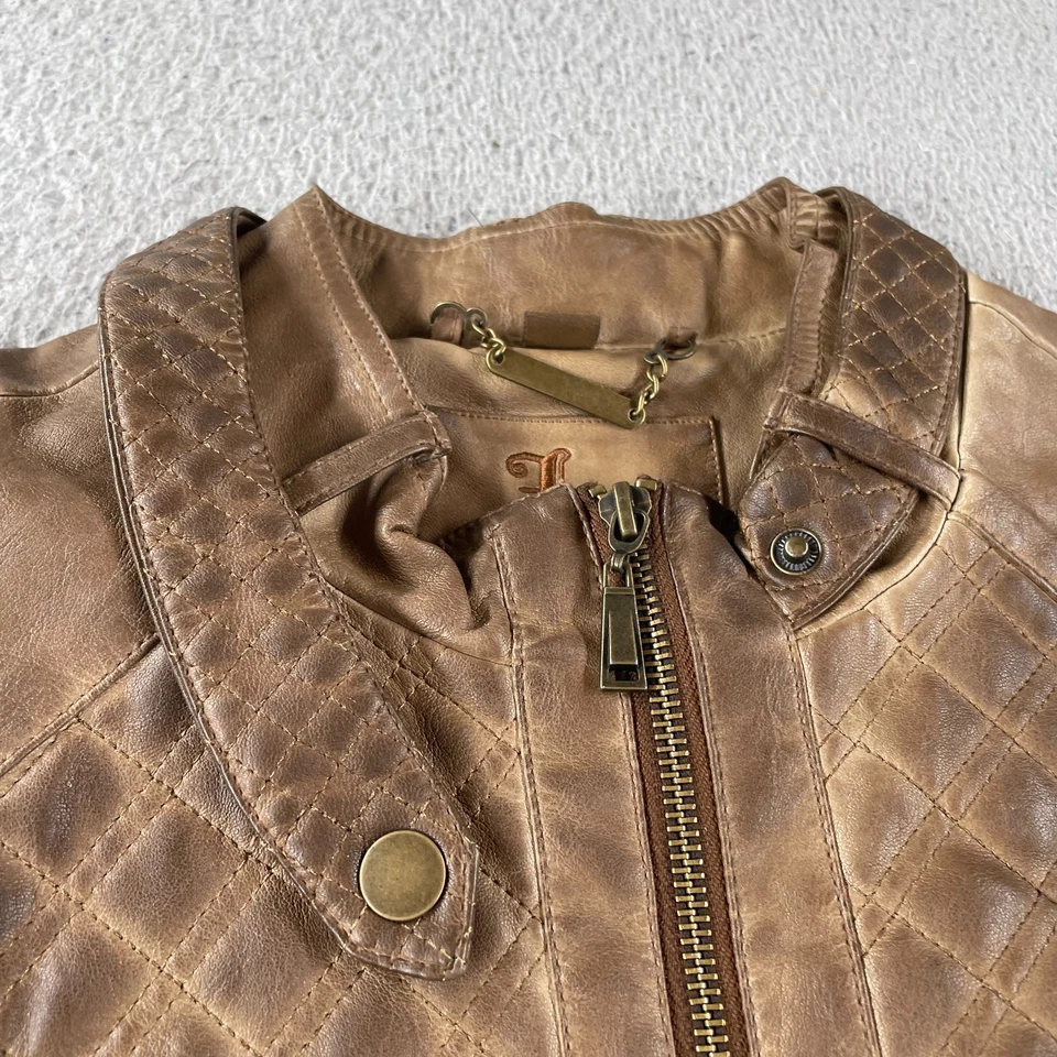 Chaqueta de moto de cuero vegano J2 XL marrón patrón acolchado mangas con cremallera *se adapta a las más pequeñas Foto 4 de 4