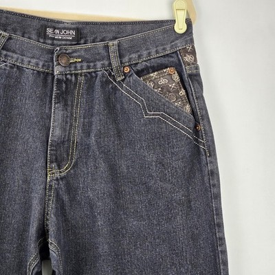 Sean John Black Premium Denim Jeans Baggy Embroidered Y2K Vintage