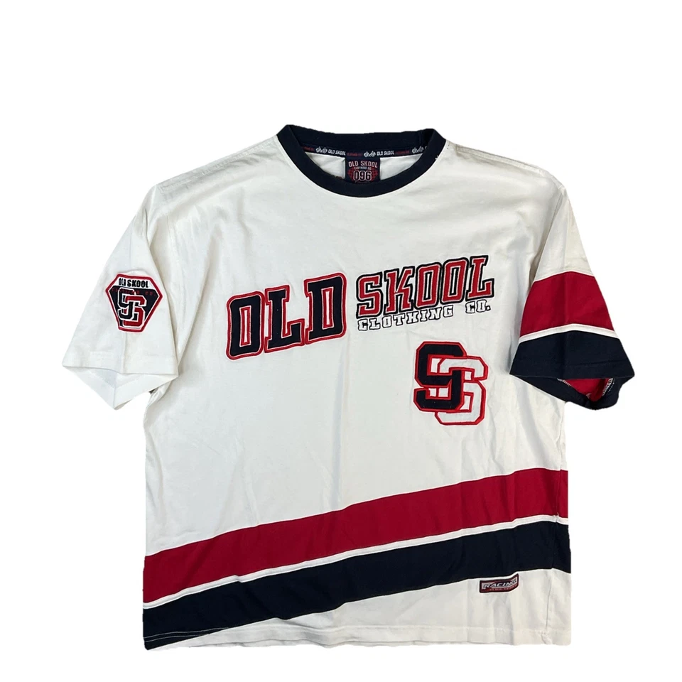 Vintage Old Skool T-Shirt Y2K Embroidered Logos Retro Short Sleeve Men Sz L - Image 2 of 4