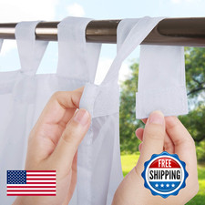 Ryb Home White Sheer Outdoor Curtains 96 Inches Long Detachable Sticky Top Easy