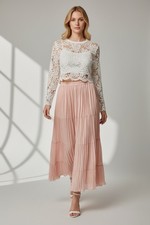 VTG Pleated Accordion Skirt Tiered Pink Maxi Romantic Ballet Core Fairy Medium